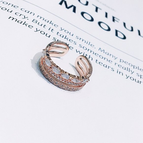 Rose Gold Diamond Triple Stackable Adjustable Ring - Picture 12 of 16